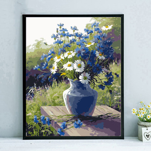 数字油画diy客厅风景大幅花卉植物手工填色手绘涂色画 紫丁香雏菊