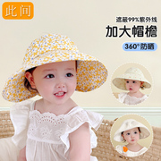 儿童帽子夏季薄款女童韩版可爱宝宝遮阳帽防晒大帽檐空顶帽布款潮