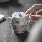 仿古蝶舞茶壶陶瓷单壶家用泡茶壶，器享日式简约带过滤孔功夫(孔功夫)茶具