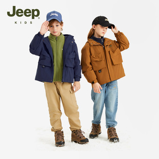 Jeep童装儿童三合一冲锋衣秋冬男女童三防外套防风加厚棉衣两件套