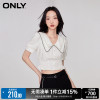 only春季时尚娃娃，领泡泡袖金属，纽扣短袖衬衫女123241004