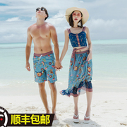比基尼三件套泰国海边蜜月，度假情侣套装，泡温泉男女沙滩裤游泳衣服
