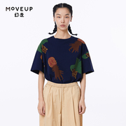 moveup幻走2023夏季.fun系列，罗纹圆领印花设计师中长款t恤女