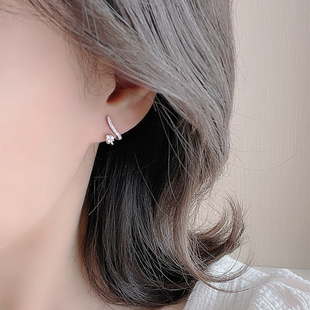 爱心双层水钻耳环s925纯银桃心形耳饰小众，设计感耳圈高级耳钉女士