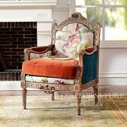 美式实木雕花单人沙发 布艺沙发欧式皇宫贵族沙发形象椅法式别墅