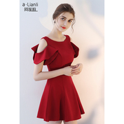 小个子晚礼服女伴娘平时可穿酒红色敬酒服新娘回门便装订婚连衣裙