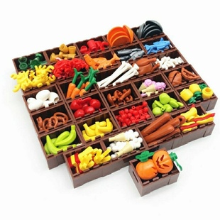 兼容乐高moc农场食物展示架筐超市，蔬菜甜点水果拼装diy小颗粒积木