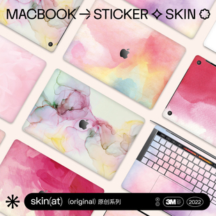 SkinAT适用于苹果电脑M2壳保护膜MacBook Air/Pro 13贴膜外壳贴膜Mac 创意贴纸苹果笔记本水彩贴膜3M材料配件