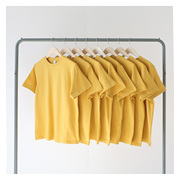 重磅复古270克纯色鹅黄色蛋黄色，纯棉全棉圆领短袖t恤男士女常规