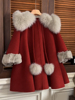 女童妮子大衣秋冬洋气儿童圣诞服装加绒大毛领外套女孩拜年服