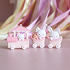 粉色兔子小火车生日蛋糕装饰玩偶摆件女孩宝宝粉嫩小兔兔火车摆设