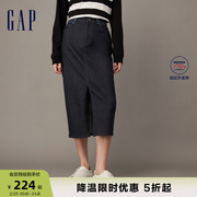 Gap女装冬季发热保暖开衩铅笔裙牛仔裙时尚潮流半身裙836321