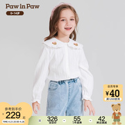 PawinPaw卡通小熊童装24年春季女童纯棉洋气娃娃领长袖衬衫