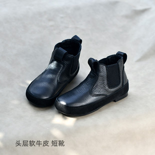 贝然童鞋2023真皮儿童短靴男女童，韩版皮靴单靴秋冬棉靴宝宝靴