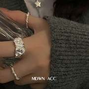 飒!超酷个性s925纯银食指戒指，女锡箔质感随形时尚简约潮人指环