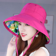 帽子女韩版复古渔夫帽双枫叶两面戴大沿遮脸花朵遮阳帽潮流日系帽