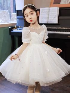 女童白色公主裙夏装儿童蓬蓬纱连衣裙小女孩花童婚礼钢琴演出礼服