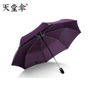 天堂全自动雨伞男三折叠自开收黑胶防紫外线，可定制广告伞logo纯色
