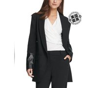 dkny女式一粒扣长款前开襟西装外套 - 黑色 美国奥莱直发