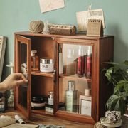极速杯子置物柜桌面化妆品，展示架子日式木质复古实木收纳盒护肤品