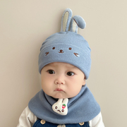 婴儿帽子秋冬款宝宝毛线帽0一6月小兔子帽女宝针织帽婴幼儿冬季