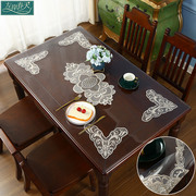 pvc软玻璃透明桌垫绣花蕾丝中式高级感茶几餐桌桌布防水防油防烫