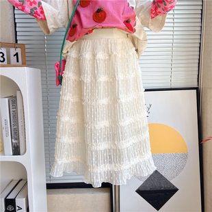 嗨大E小e童装2024夏季女童法式设计感甜美雪纺垂感半身裙5158