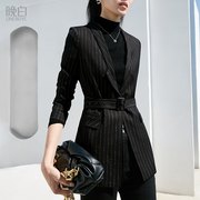 晚白2023秋季收腰西服显瘦条纹长袖通勤ol西装外套女