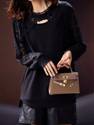 素木设计感气质蕾丝圆领拼接卫衣女欧洲站春秋季黑色大码女装