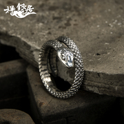 s999足银饰品灵蛇纯银戒指女创意，开口时尚个性，日韩国食指潮人尾戒