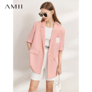 Amii2024夏季冰淇淋色短袖西装女设计感外套炸街高级西服上衣