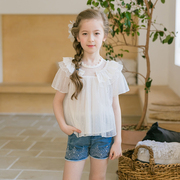 断码清女童衬衫短袖T恤韩版白色蕾丝上衣打底衫洋气时髦童装