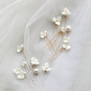 陶瓷花朵白色花卉发叉发插新娘头饰欧式唯美简约珍珠点缀配饰