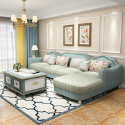美式乡村科技布沙发(布沙发，)组合地中海田园风格，客厅小户型转角布艺沙发