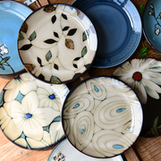 冲量福利创意美式窑变釉陶瓷餐具，手绘西餐盘子牛排盘子甜品点心盘