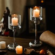 香薰蜡烛台玻璃罩带防风灯罩北欧复古浪漫餐桌烛光晚餐道具摆件