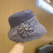 帽子女士复古花朵渔夫帽，显脸小可折叠遮阳帽，韩版出游百搭盆帽春夏