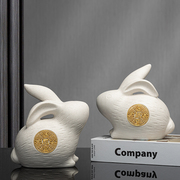 现代简约陶瓷兔子摆件新中式，家居饰品客厅玄关博古架摆设花瓶套装