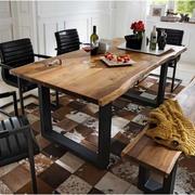 美式家具实木长方形餐桌，铁艺复古工业风，咖啡休闲桌子办公大长桌
