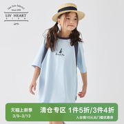 日本livheart儿童拼色t恤连衣裙，女夏中长款插肩短袖t恤女童