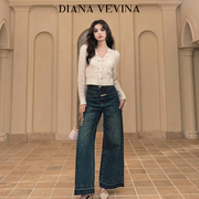 dianavevina粉白色鱼鳞纹理镂空针织，开衫蓝色高腰牛仔裤套装23aw