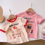 韩版女童夏装t恤短袖，两岁宝宝卡通，印花可爱半袖上衣纯棉儿童衣服