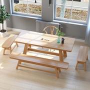 现代简约实木餐桌椅长方形家用实木吃饭桌商用餐厅人火锅桌4-6