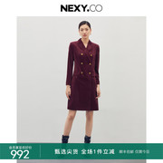 nexy.co奈蔻2023年秋季深红色，气质西装连衣裙时髦通勤裙子女