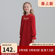 女童红色连衣裙2024洋气儿童冬季大童裙子秋冬款新年服公主裙