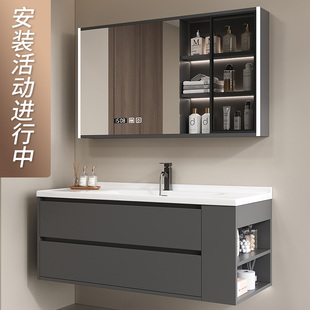 现代简约浴室柜组合卫生间陶瓷一体，轻奢实木洗手脸，面盆洗漱台套装