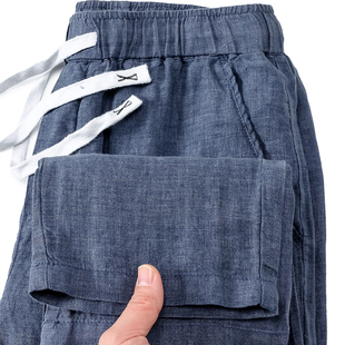 100%纯亚麻透气中国风灰蓝色长裤夏季薄款简约休闲裤男士裤子