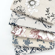 棉麻布料中国风复古青花瓷花纹印花布桌布沙发面料碎布头处理