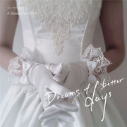 韩式甜美新娘婚纱缎面短款蕾丝，蝴蝶结白色弹性全指造型写真手套