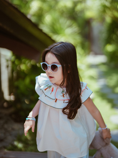 史豌豆童装女童荷叶领印花衬衫2024夏季宝宝洋气时髦无袖上衣
